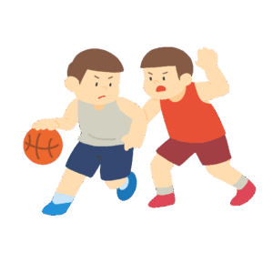 バスケットボールのドリブルとディフェンスをする選手の無料イラスト素材(スポーツ・人物・攻防シーン)