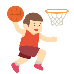 バスケットボールでダンクシュートを決める男性選手の無料イラスト素材(スポーツ・人物・競技・部活動)