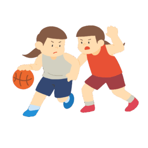 バスケットボールのドリブルとディフェンスをする選手の無料イラスト素材(攻防・スポーツ・人物・部活)