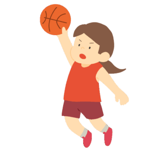 バスケットボールでレイアップシュートをする選手の無料イラスト素材（スポーツ・部活・人物イラスト）