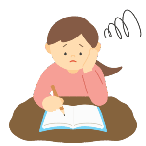 勉強が進まず悩んでいる女性の無料イラスト素材