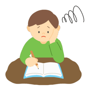 勉強が進まず悩んでいる男性の無料イラスト素材