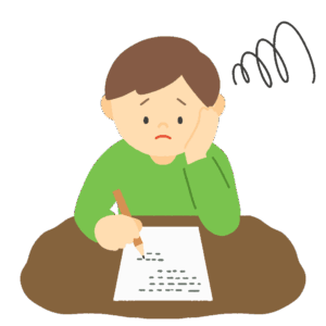 書類や手紙に頭を悩ませている男性の無料イラスト素材