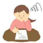 書類や手紙に頭を悩ませている女性の無料イラスト素材