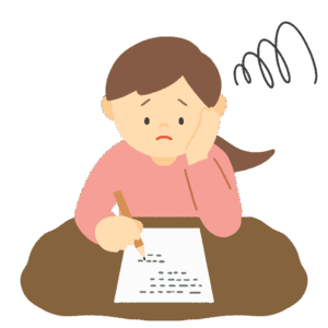書類や手紙に頭を悩ませている女性の無料イラスト素材