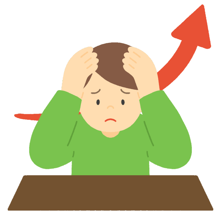 値上げ・物価高騰に頭を抱える男性のイラスト | 無料イラスト素材 てがきら