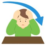 困る男性と下がる矢印の無料イラスト素材