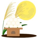 お月見団子とススキと月の無料イラスト素材