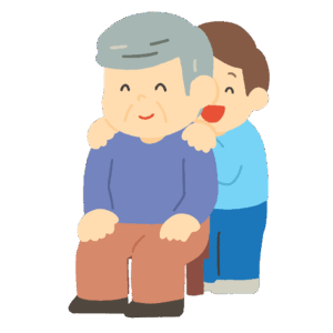 おじいさんの肩たたきをする男の子の無料イラスト素材