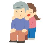おじいさんの肩たたきをする女の子の無料イラスト素材