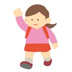 手を挙げて歩く小学生の女の子の無料イラスト素材
