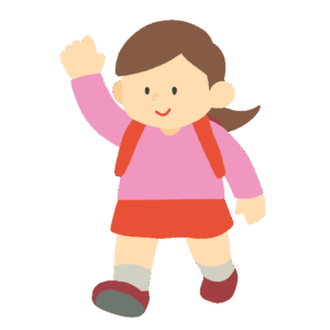 手を挙げて歩く小学生の女の子の無料イラスト素材