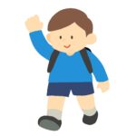 手を挙げて歩く小学生の男の子の無料イラスト素材