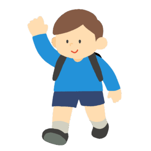 手を挙げて歩く小学生の男の子の無料イラスト素材