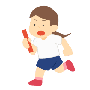 リレーバトンを持って走る女の子の無料イラスト素材(運動会・体育・学校行事・スポーツ)