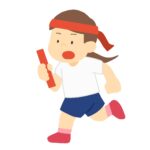 リレーバトンを持ってはちまきをつけて走る女の子の無料イラスト素材（運動会・体育・学校行事・スポーツ）