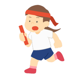リレーバトンを持ってはちまきをつけて走る女の子の無料イラスト素材(運動会・体育・学校行事・スポーツ)
