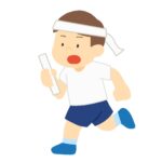 リレーバトンを持ってはちまきをつけて走る白組の男の子の無料イラスト素材（運動会・体育・学校行事・スポーツ）