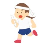 リレーバトンを持ってはちまきをつけて走る白組の女の子の無料イラスト素材（運動会・体育・学校行事・スポーツ）