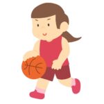 バスケットボールのドリブルをする女性の無料イラスト素材（スポーツ・人物・部活・競技）