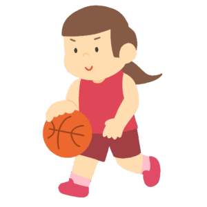 バスケットボールのドリブルをする女性の無料イラスト素材(スポーツ・人物・部活・競技)