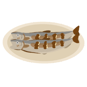 ししゃもの塩焼きの無料イラスト素材（和食・魚料理・食材イラスト）