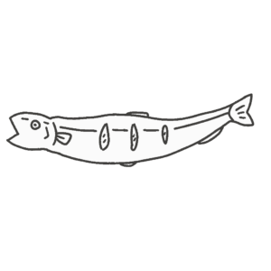 ししゃも(白黒)の無料イラスト素材(魚・線画・塗り絵・食育教材)