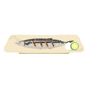 サンマの塩焼き(お皿)の無料イラスト素材(秋刀魚・和食・料理イラスト・食材)