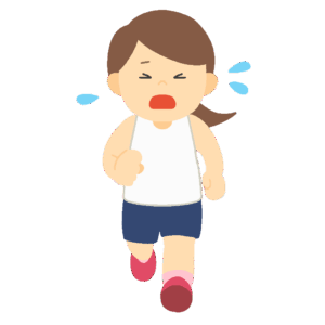 疲れた様子で走る女の子の無料イラスト素材（運動・人物・学校行事・子ども）