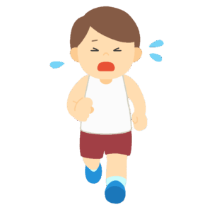 疲れた様子で走る男の子の無料イラスト素材 (しんどい・運動・体力)