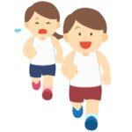 対照的な表情で走る男の子と女の子の無料イラスト素材 (運動・体力・健康)