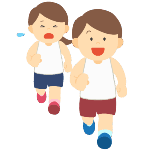 対照的な表情で走る男の子と女の子の無料イラスト素材 (運動・体力・健康)