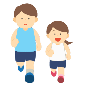 親子でランニングする父親と娘の無料イラスト素材 (家族・健康・スポーツ)