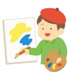 キャンバスに絵を描く画家の無料イラスト素材 (アート・創作・美術)