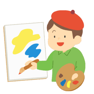 キャンバスに絵を描く画家の無料イラスト素材 (アート・創作・美術)