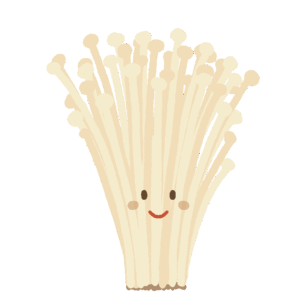 Enoki Mushroom Character (Cute Autumn Food Clipart, PNG)