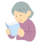 本を読むおばあさんの無料イラスト素材（読書・高齢者・落ち着いた時間・趣味）
