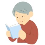本を読むおじいさんの無料イラスト素材（読書・高齢者・落ち着いた時間・図書）