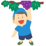 ブドウ狩りをする男の子の無料イラスト素材（秋の味覚・果物収穫・農業体験）