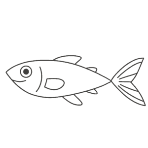 魚（白黒）の無料イラスト素材(海の生き物・塗り絵・シルエット)
