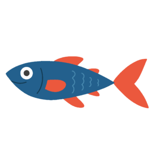 青色と赤色の魚の無料イラスト素材(海の生き物・水族館・イベント)
