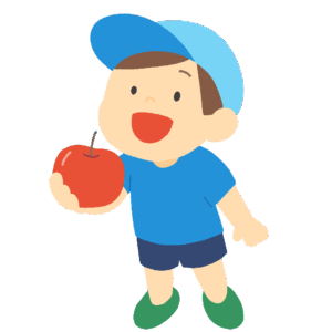 リンゴを持つ男の子の無料イラスト素材(食育・健康・秋)