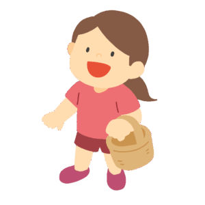 篭を持つ女の子の無料イラスト素材(買い物・収穫・ピクニック)