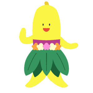 フラダンスをするバナナのキャラクターの無料イラスト素材(ハワイ・夏・トロピカル)