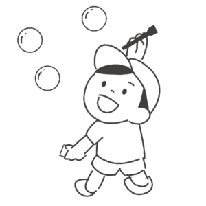clip art of child playing with soap bubbles(monochrome) free(play/park/summer)