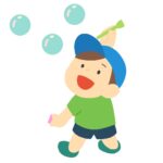 clip art of child playing with soap bubbles(play park,summer)