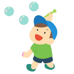 シャボン玉をする子どもの無料イラスト素材(遊び・公園・夏)