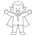 ドラキュラの仮装をする男の子（白黒）の無料イラスト素材(ハロウィン・塗り絵・シルエット)