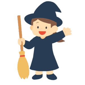 魔女の仮装をしている女の子の無料イラスト素材(ハロウィン・コスプレ・イベント)
