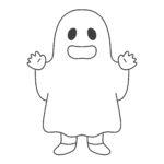 白い布をかぶったおばけに仮装する人の無料イラスト素材(ハロウィン・イベント・パーティー)